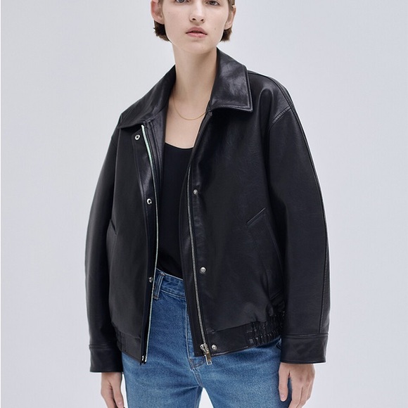 Black Nilby P leather bomber jacket - Picture 1 of 10